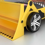 Pat in forma de Masina Tractor Bob The Builder cu lama pentru copii cu biblioteca si roti 3D - Premium High Gloss Quality Pat in forma de Masina Tractor Bob The Builder cu lama pentru copii cu biblioteca si roti 3D - Premium High Gloss Quality